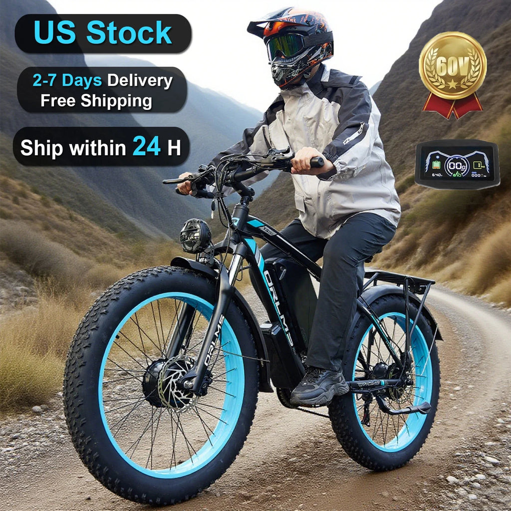 (US in Stock) 5000W Peak Dual Motor Electric Bike for Adults , 60V 25AH Removable Battery Ebike , 50MPH AWD 21-Speed Mountain Snow E-Bike with 26" x 4.0 Fat Tire, Long Range Mountain Off-Road EBikes