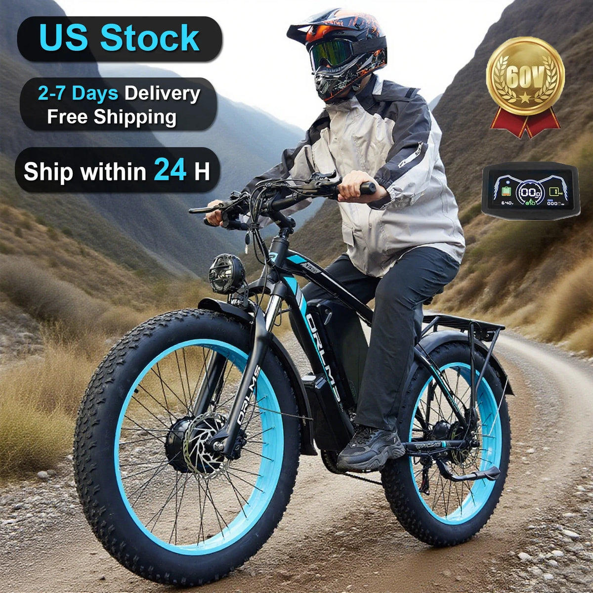 60V 25AH Battery Electric Bike for Adults,5000W Peak Dual Motor Ebike,AWD 21-Speed 50MPH Mountain Snow E-Bike with 26" x 4.0 Fat Tire, Long Range Mountain Dirt Bike for Off-Road Snow Sand