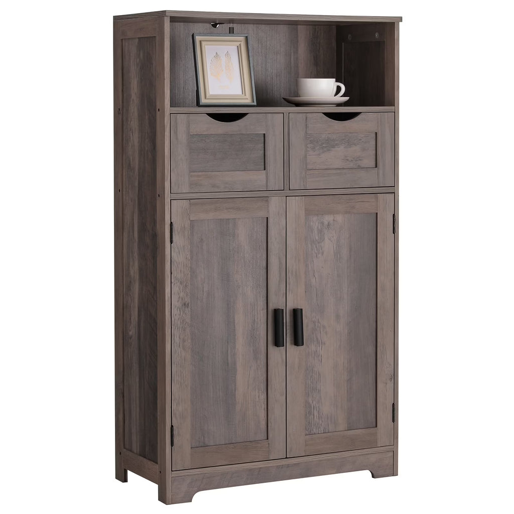 FANGSUM Rattan Storage Cabinet with 2 Drawers & 2 Shelves, Floor Cabinet for Living Room