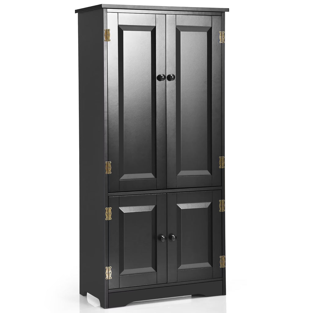 Costway Accent Floor Storage Cabinet W/ Adjustable Shelves Antique 2-Door Cream White