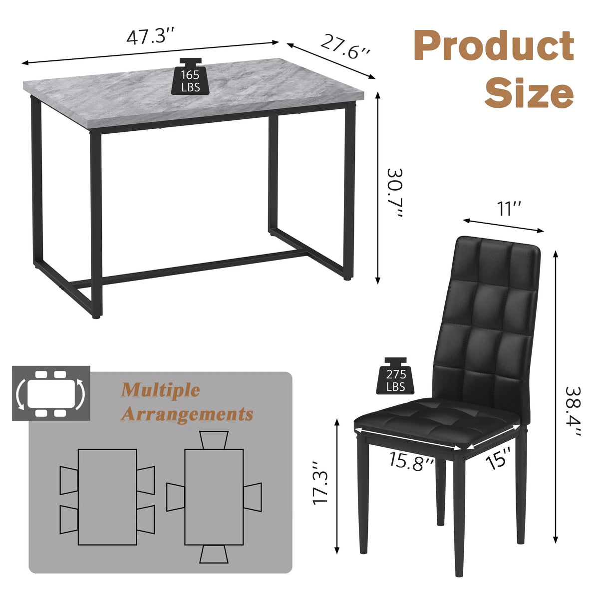 SEGMART Dining Table with 4 High-Back Upholstered Chairs, Modern Dinette Set, Dining Table & Chairs Set for 4 Persons, Small Home Kitchen Dining Table Set, Ideal for Apartment Breakfast Nook