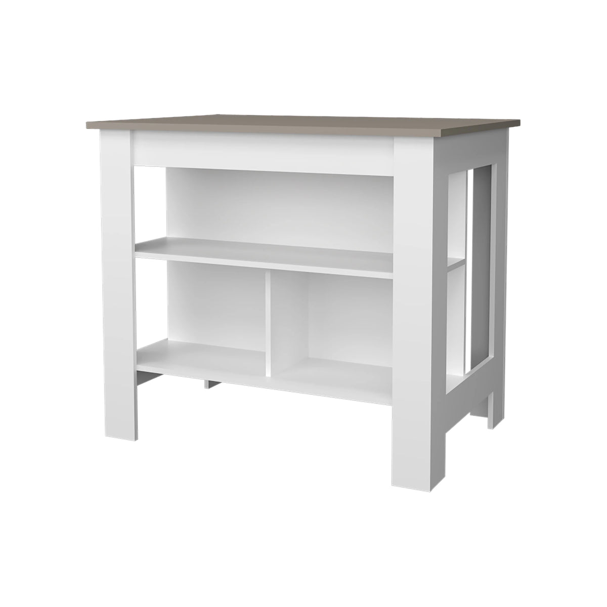 Cterwk Kitchen Island with Open Storage Shelf, Perfect for Living Room, Dining Room, Kitchen, Beige + White