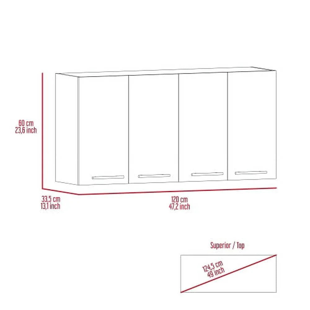 Xukmct Kitchen 4 Doors Wall Cabinet with 4 Inner Shelves, White