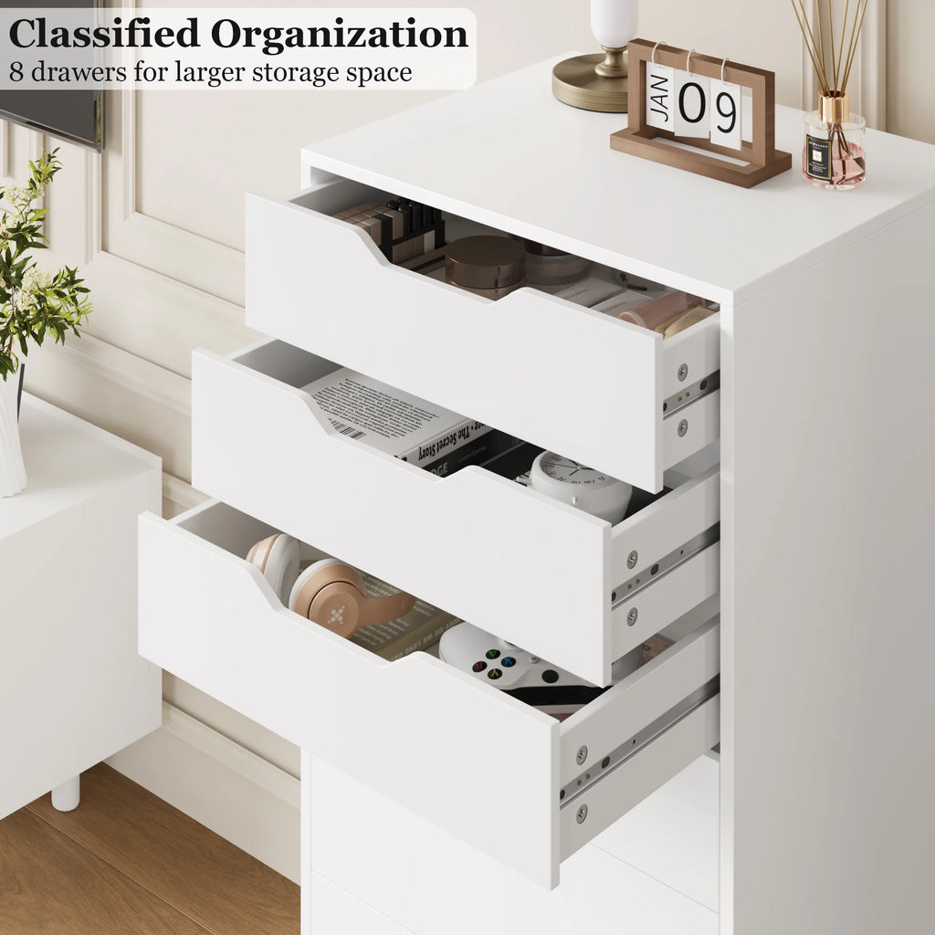 Homfa Vertical 8 Drawer Dresser, 44.5����H Modern Drawers Dresser for Bedroom Living Room, White