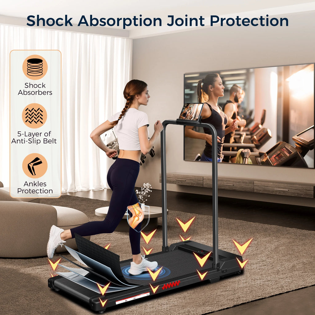 2 in 1 Walking Pad Treadmill, Foldable Treadmills with Handle Bar, 2.5HP Portable Folding Treadmill with Remote Control, Under Desk Treadmill for Home Office, 300lbs, Black