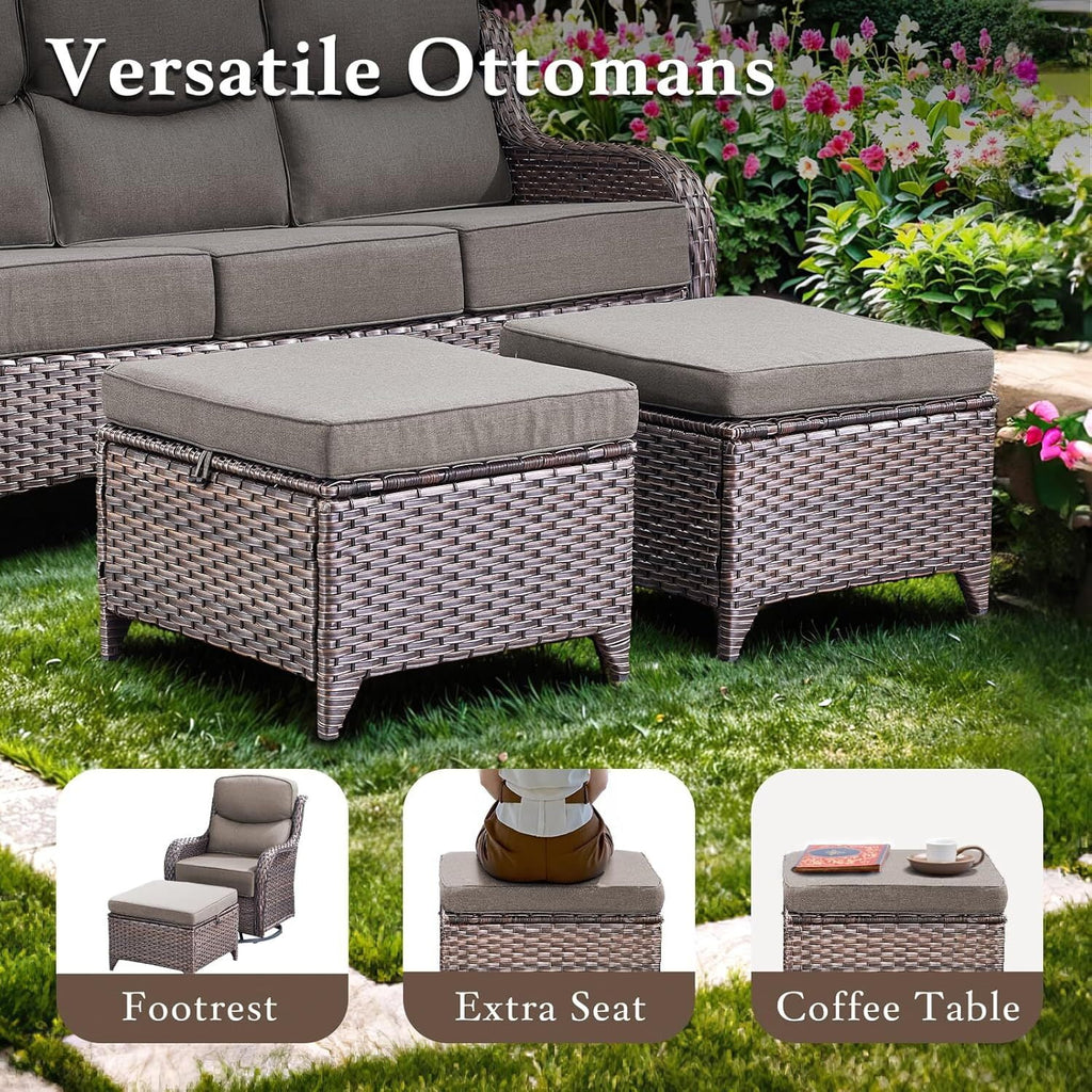 Bellefurn Luxury Outdoor Patio Furniture Set,Swivel Rocker Patio Chairs with 6-inch Thick Cushion,Patio Sofa and Glass Coffee Table,Outdoor Conversation Set for Porch, Deck, Yard