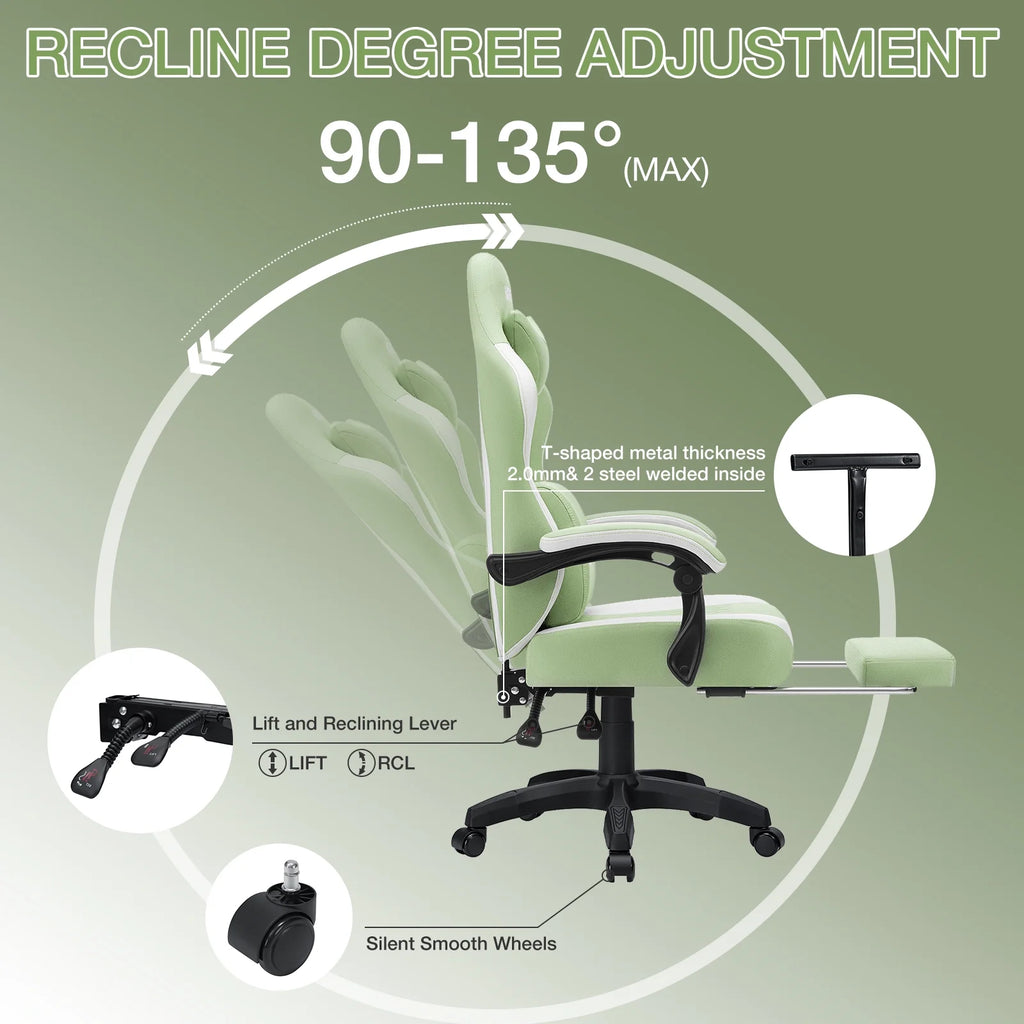 Hoffree Gaming Chair with Massage Fabric Office Chair with footrest for Adults, Ergonomic Gamer Chair with Headrest and Lumbar Support for Office Gaming, 440 LBS