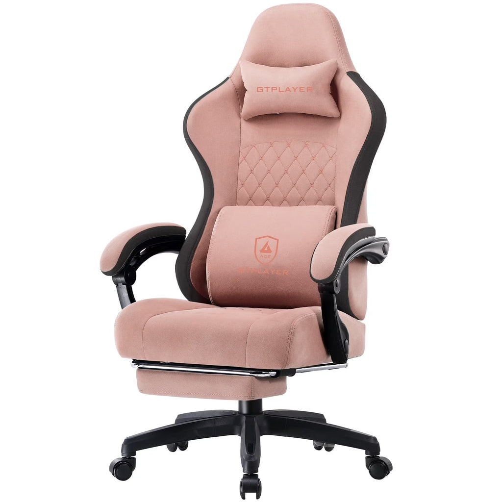 GTPLAYER Ergonomic High Back Pocket Spring Cushion Gaming Chair with Footrest & Linkage Armrests, Black
