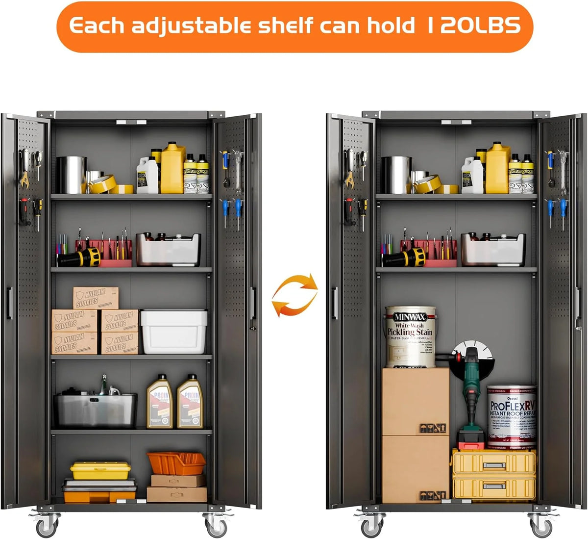 Aobabo Metal Storage Cabinet with Lock,Garage Storage Cabinet with Wheels,72In Steel Storage Cabinet for Garage Home Storage, Black Required-Assembly