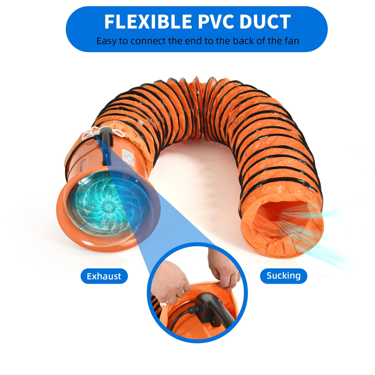 DEXTRUS 12" Utility Blower Extractor Fan, 3300 RPM High Velocity Utility Ventilator with 16ft Duct Hose for Factories, Basements, Orange
