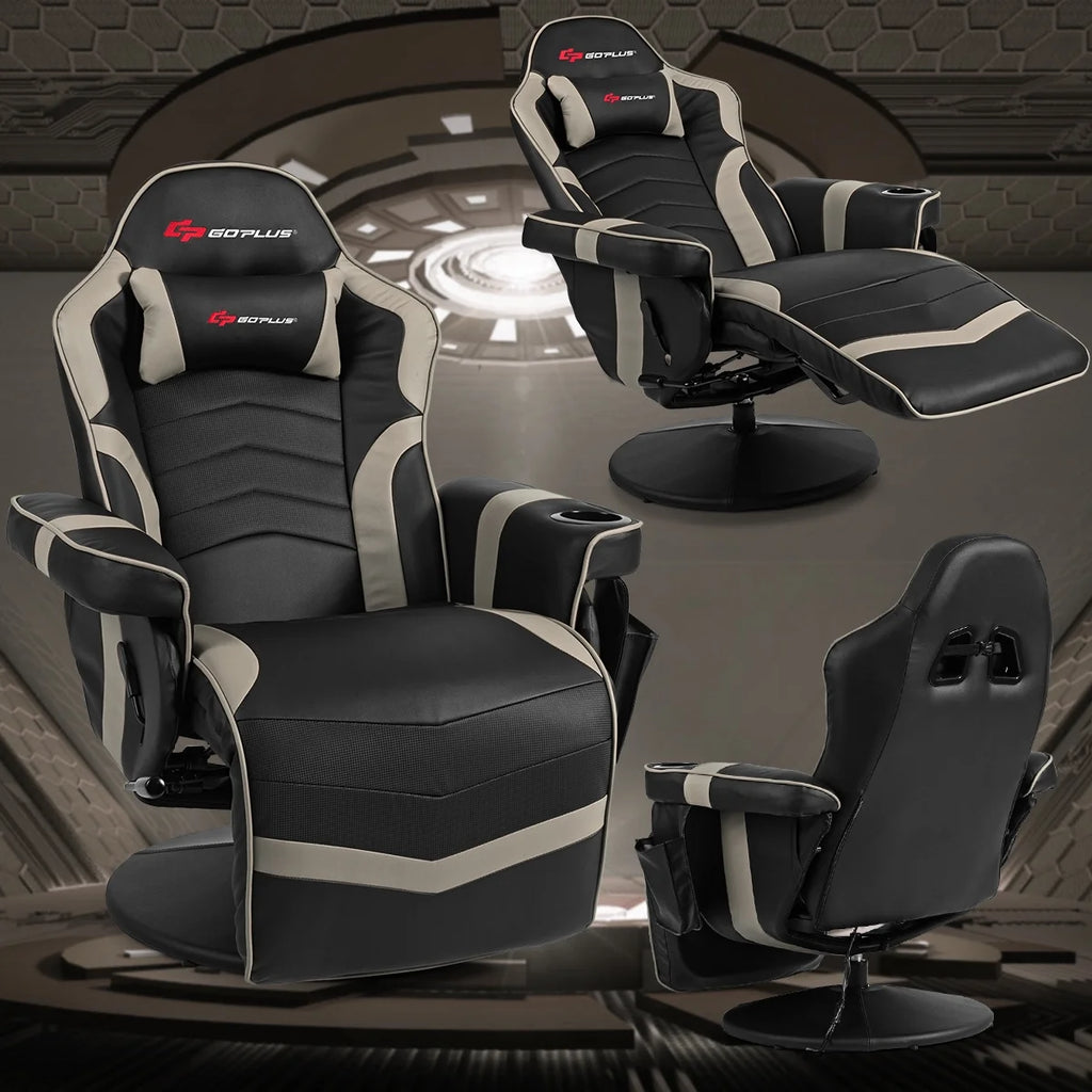 Goplus Massage Gaming Recliner Reclining Racing Chair Swivel Black
