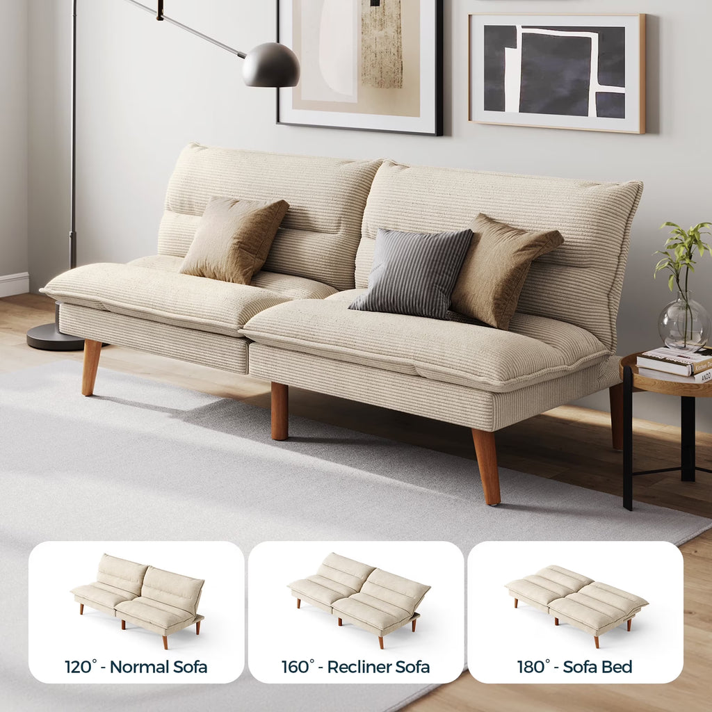 Linsy Home 71" W Corduroy Convertible Futon Sofa Bed, Army Green