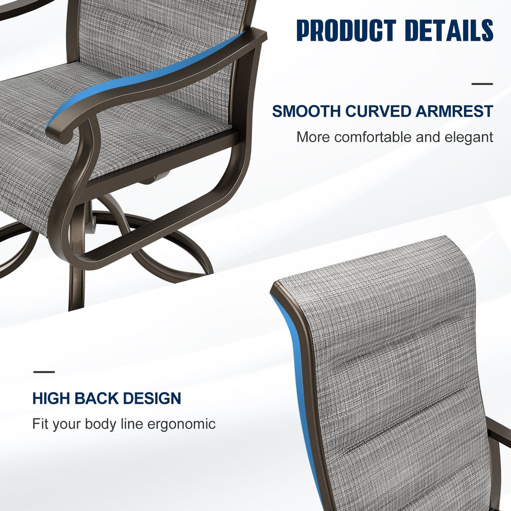 UDPATIO High Back Outdoor Dining Chairs Set of 2, All Weather Swivel Patio Chairs, Breathable Garden Outdoor Furniture for Backyard Deck