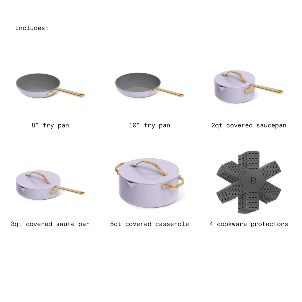 Beautiful 12pc Ceramic Non-Stick Cookware Set with Strainer Lids, White Icing by Drew Barrymore