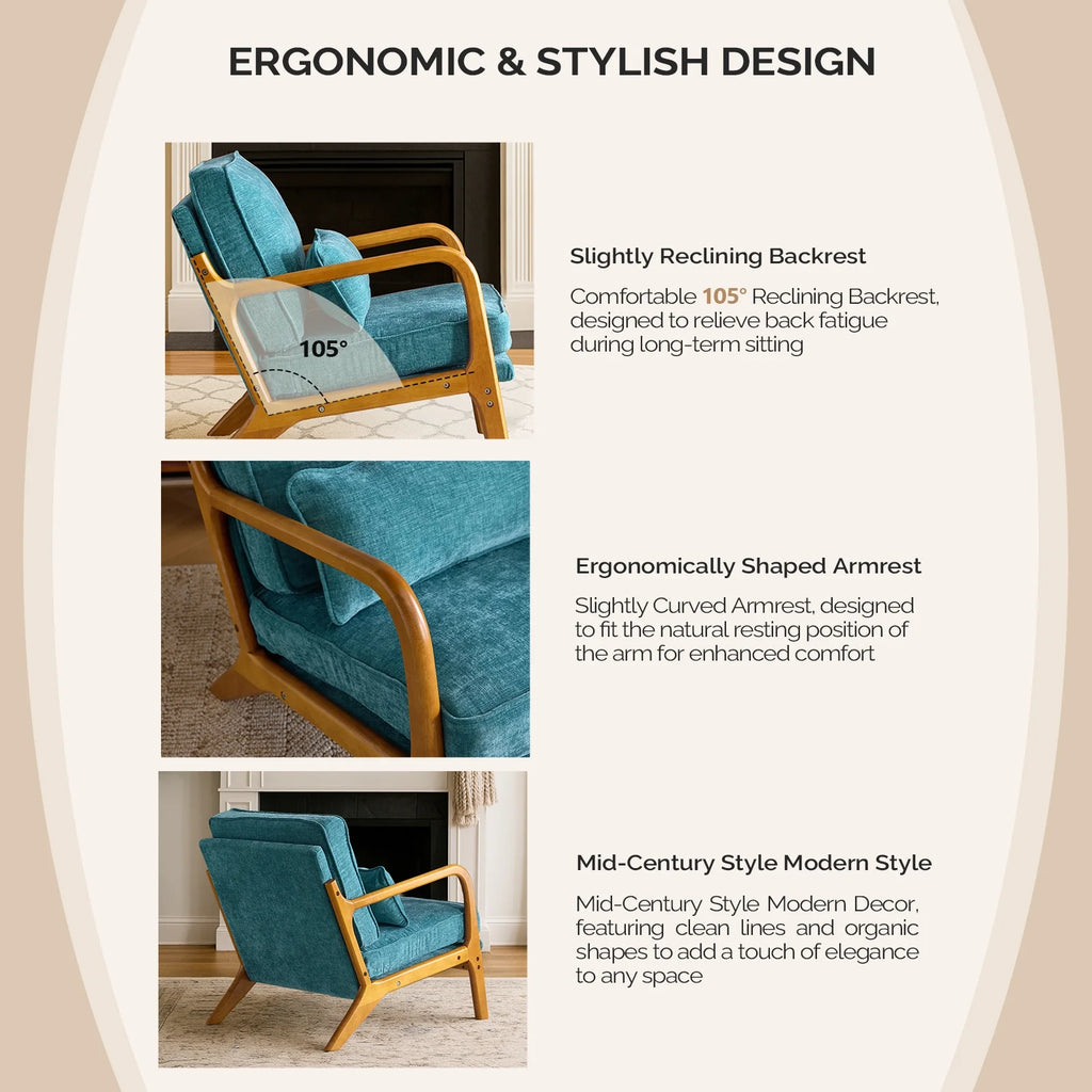 Ktaxon Accent Chair Corduroy Upholstered Armchair, Reading Club Chair with Pillow and Solid Wood Frame for Living Room Bedroom Furniture Off White