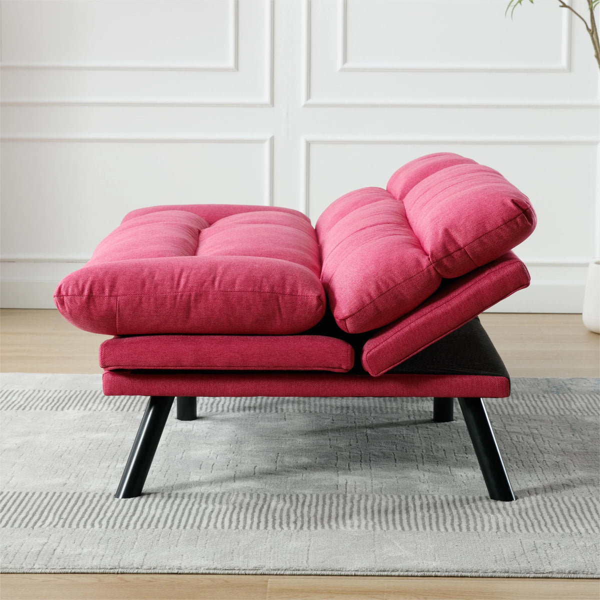Memory Foam Futon,Convertible Futon Sofa Bed with Adjustable Armrests,Upholstered Futon Couch Sleeper Sofa for Compact Small Space,Rose Red