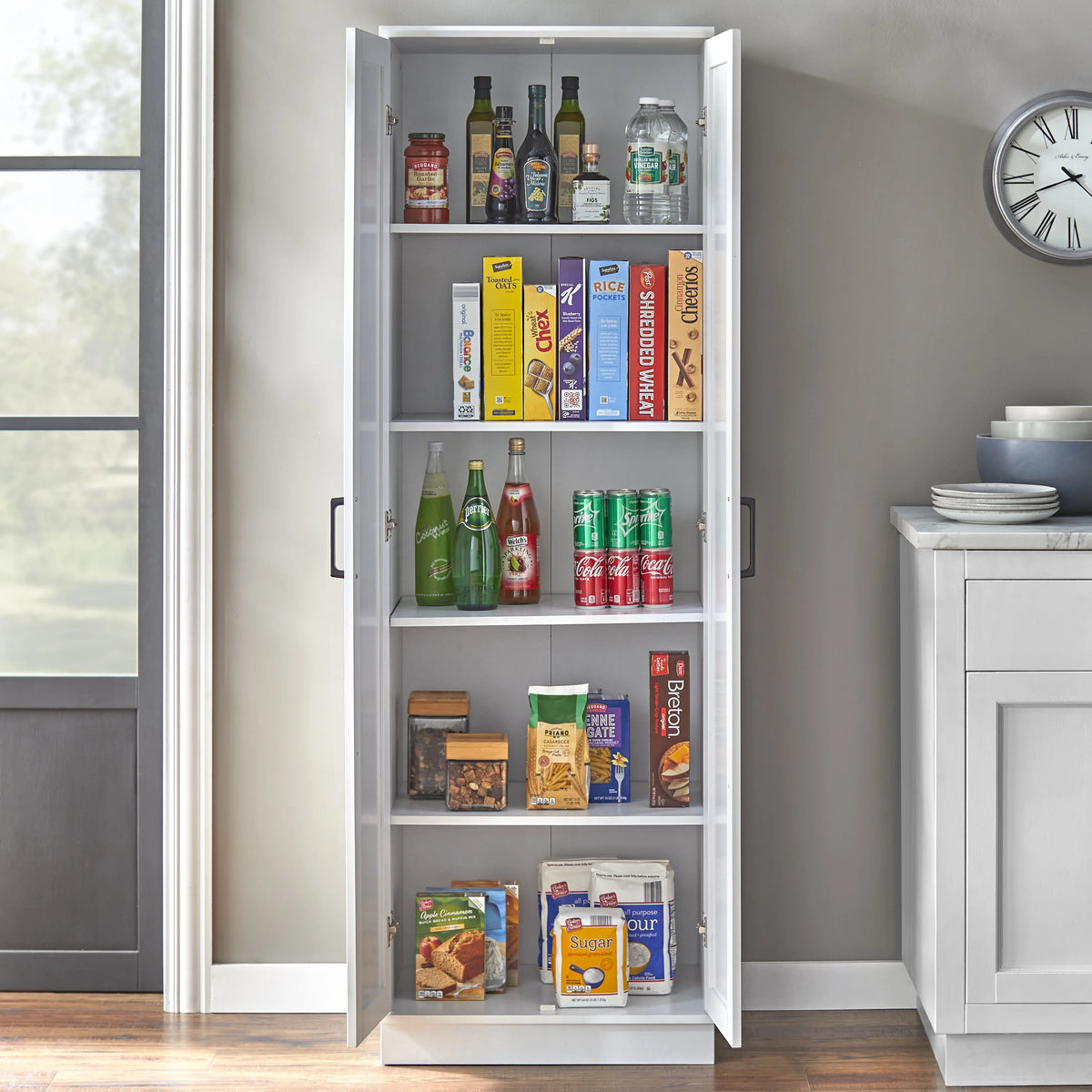 TMS Fletcher Modern Farmhouse Kitchen Pantry Cabinet, White Finish