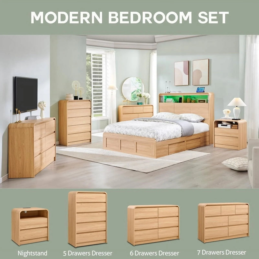 MIHOVER Modern 5 Drawer Vertical Dresser - 45'' Wood Storage Cabinet with Assembly, Chest of Drawers for Bedroom & Living Room