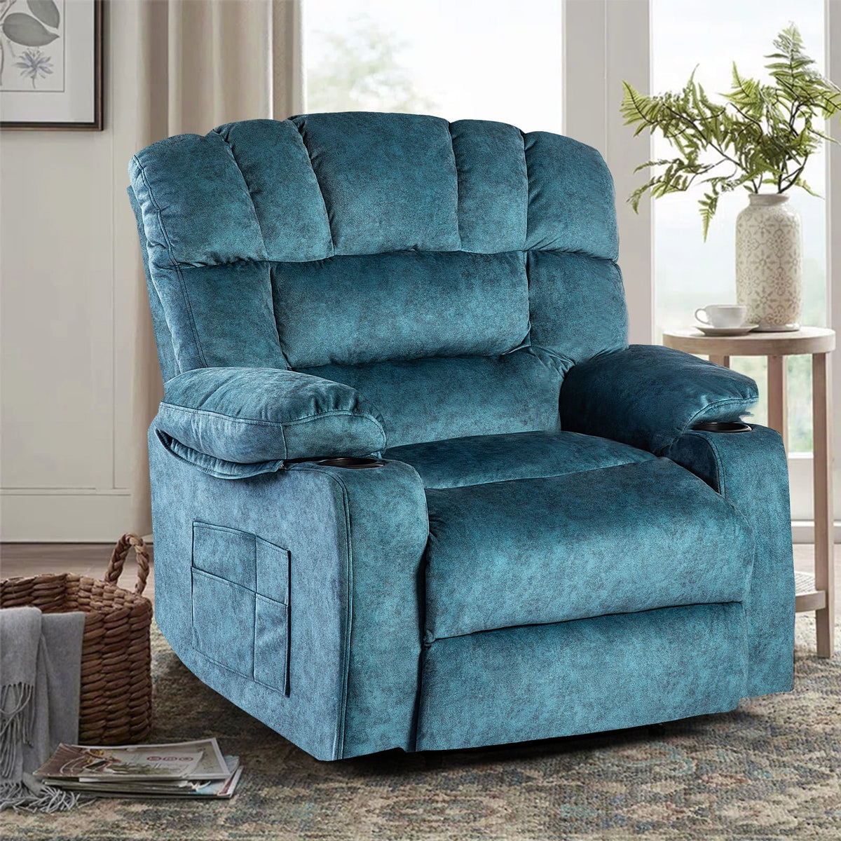 Colerline 40.9" Wide Super Soft and Oversize  Modern Design Velvet Upholstered Manual Recliner Chair with Heating and Massage, Green