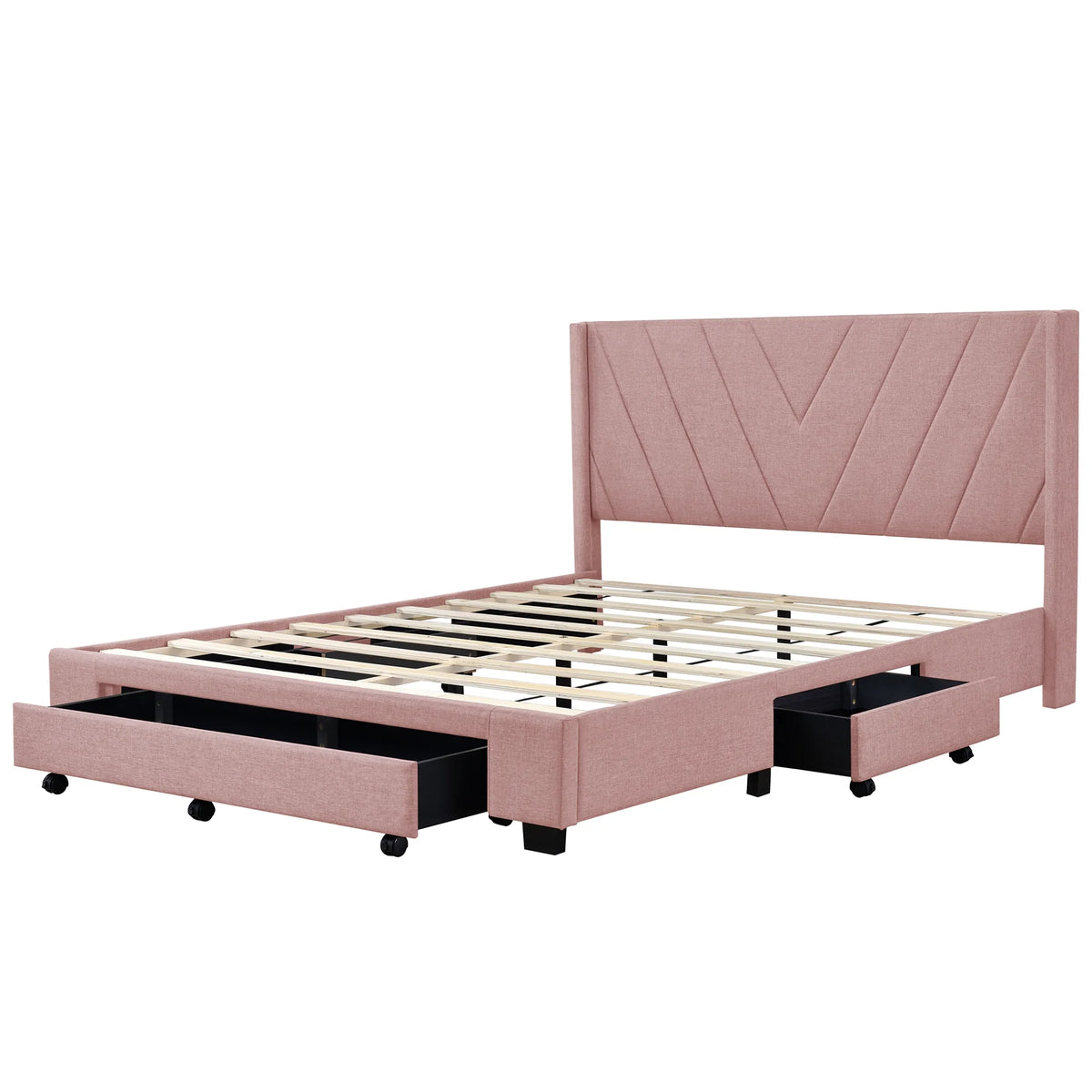 Sesslife Queen Bed Frame with Storage, New Upgraded Linen Upholstered Platform Bed with 3 Drawers, Queen Size Storage Bed with Headboard and Wooden Slats, No Box Spring Needed, Holds 500lbs, Beige