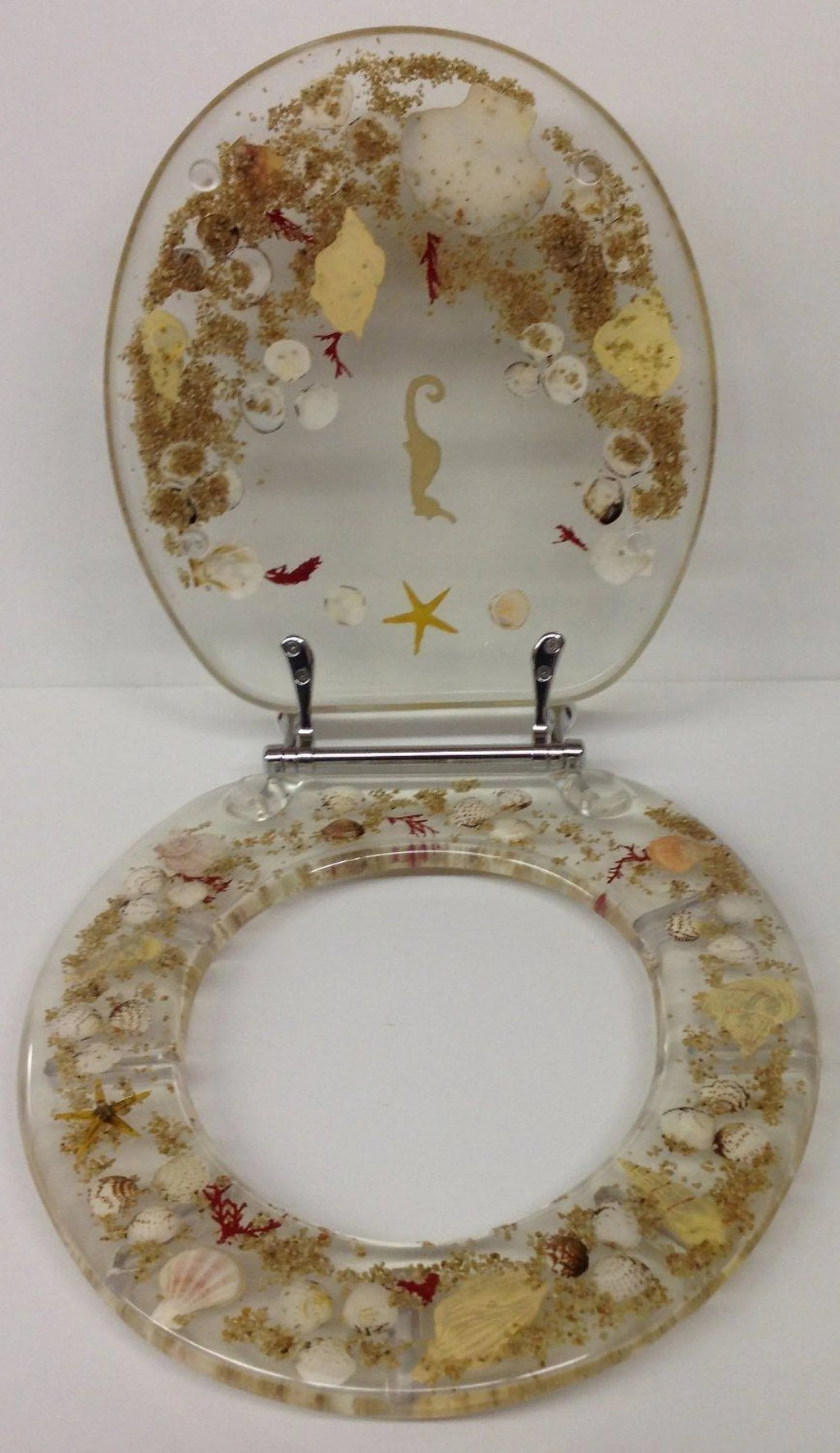 Daniel's Blue Elongated Chrome and Resin 14.25" x 17", Toilet Seat