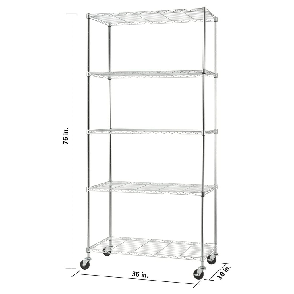 TRINITY BASICS EcoStorage 5 Tier Adjustable Wire Shelving w/ Wheels, Chrome