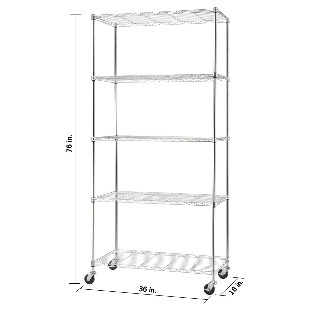 TRINITY BASICS EcoStorage 5 Tier Adjustable Wire Shelving w/ Wheels, Chrome