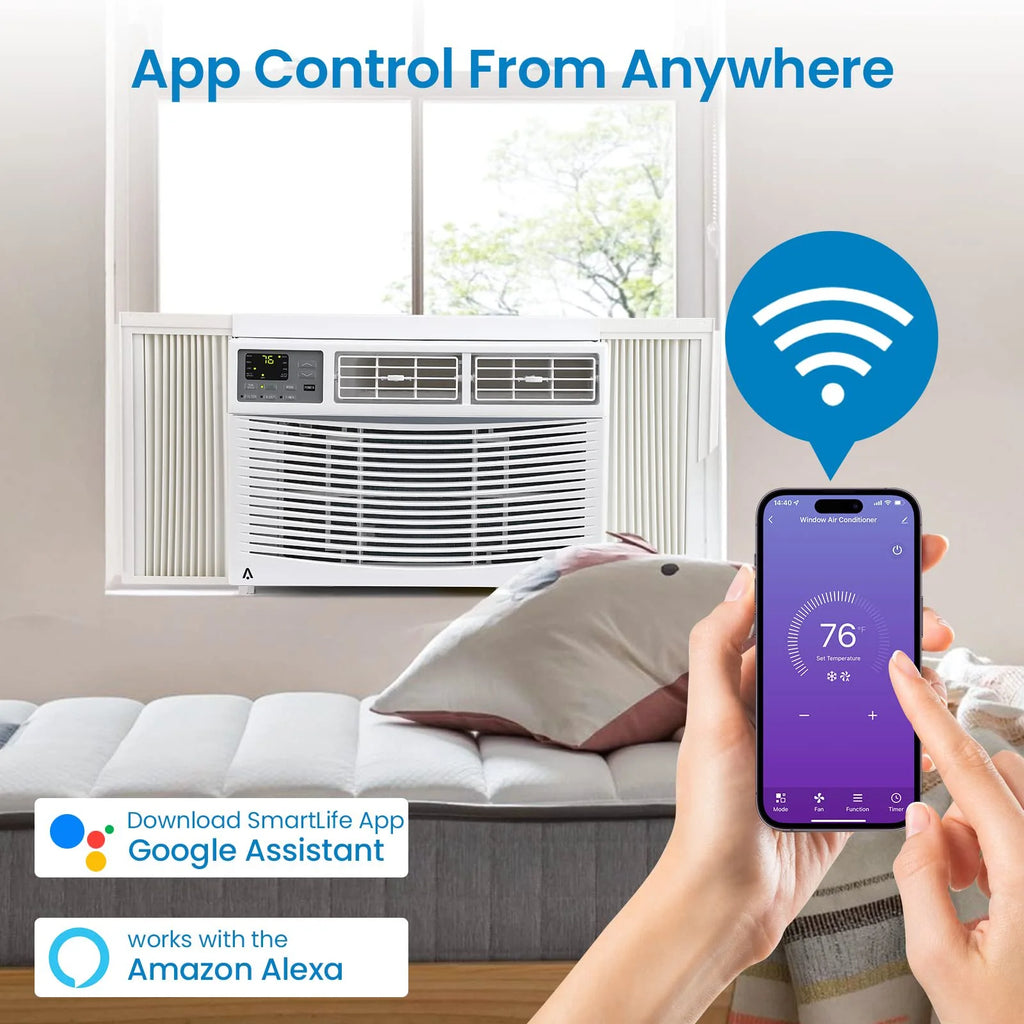Air Conditioner, 8000 BTU Turbo Fast Cooling AC Unit Remote/App Control, Flexible Window Opening(T Design Install Kit), 24H Timer, Washable Filter,White