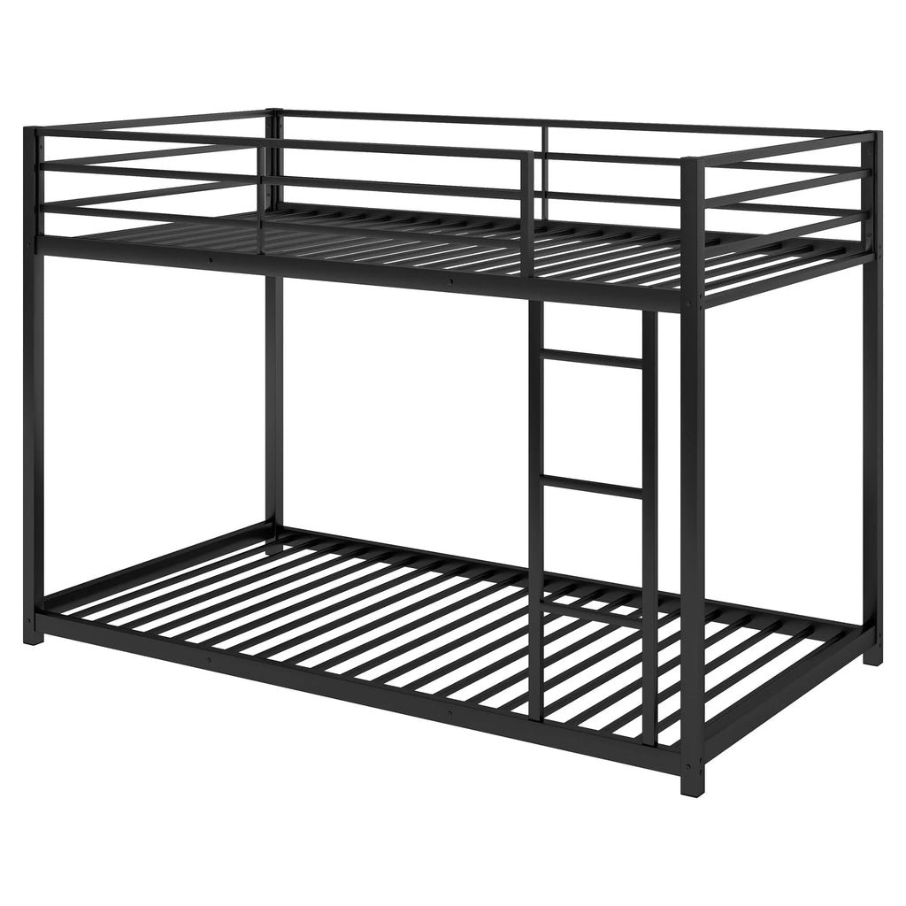 Euroco Twin Metal Low Bunk Bed with Ladder, Black