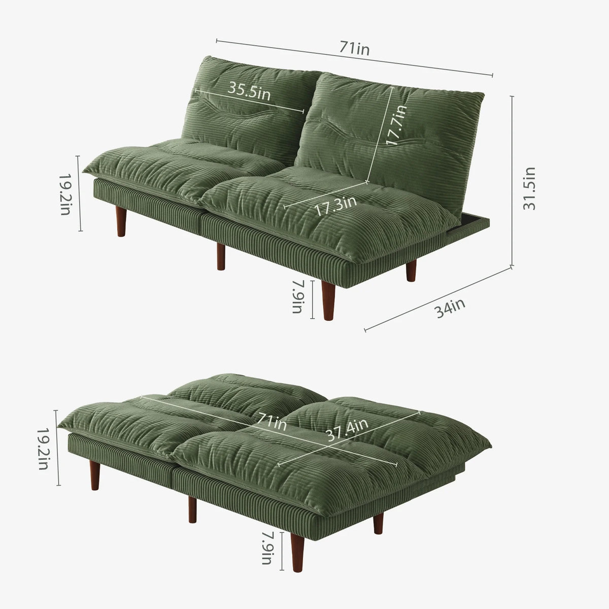 LLappuil 71" Corduroy Futon Convertible Sofa Bed, Loveseat Sleeper Sofa Couch for Living Room Apartment Beige