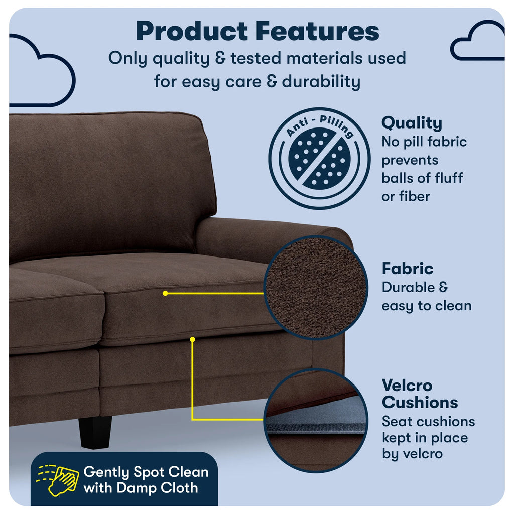 Serta Copenhagen 73" Rolled Arm Sofa with Removable Covers Light Gray