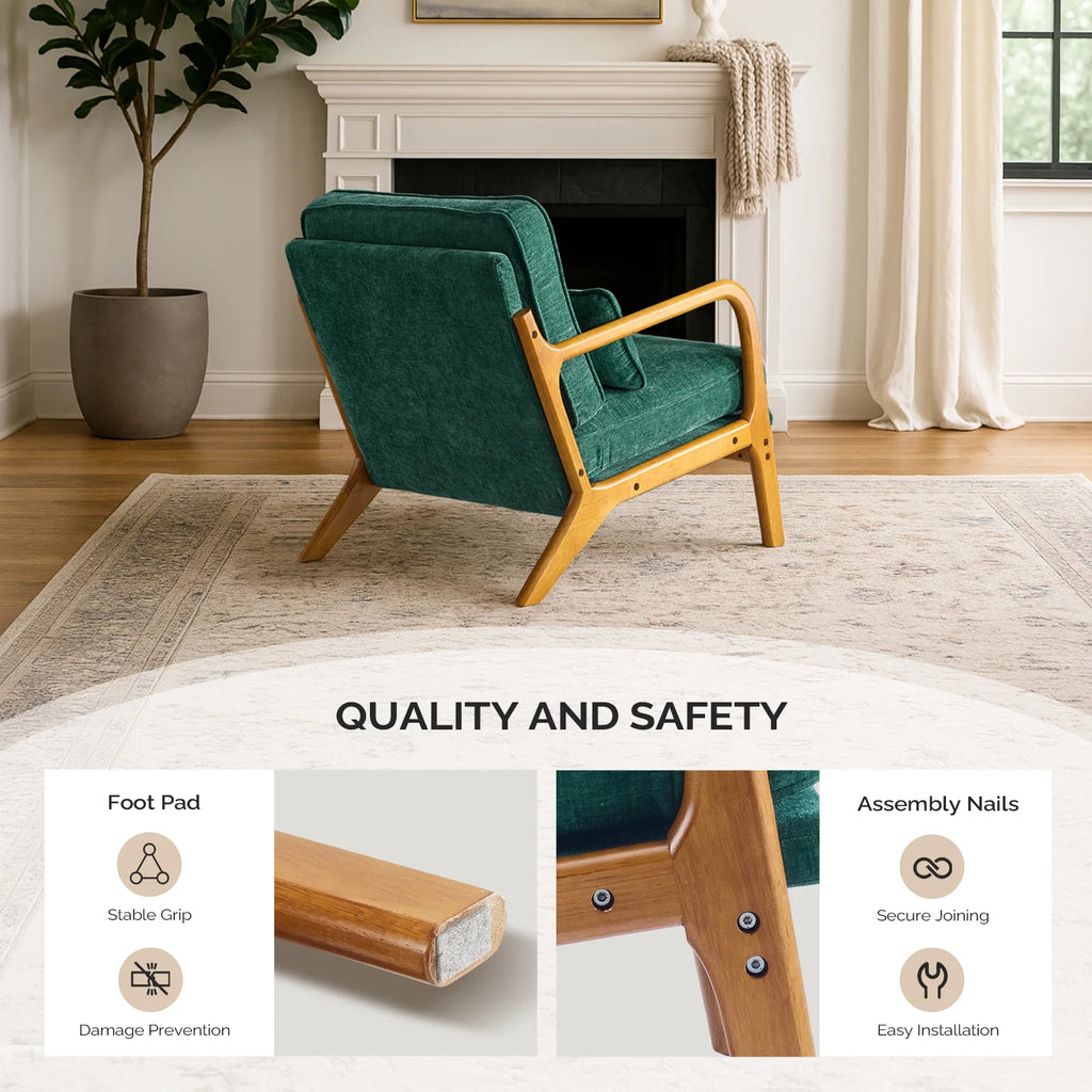 Ktaxon Accent Chair Corduroy Upholstered Armchair, Reading Club Chair with Pillow and Solid Wood Frame for Living Room Bedroom Furniture Off White