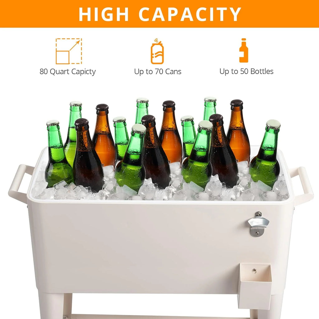 HEYWU 80 Quart Ice Chest Water Cooler with Bottle Opener, Milk White