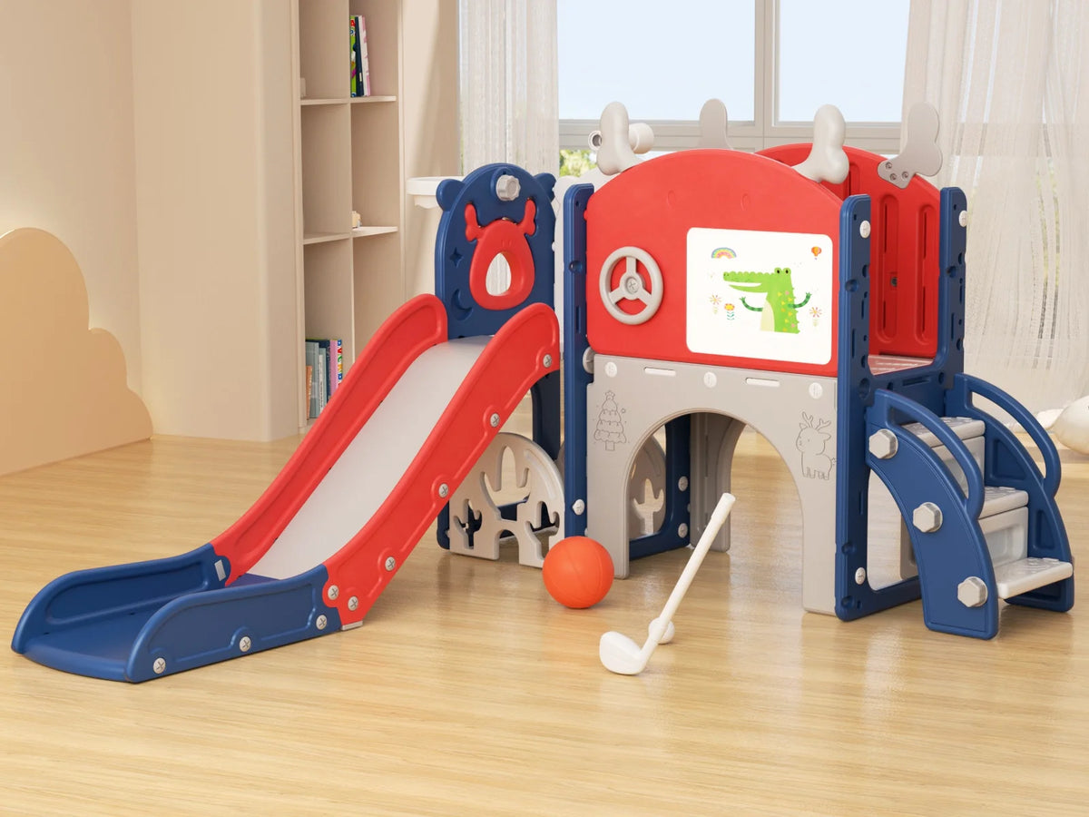 Korimefa 11-in-1 Toddler Slide Set with Golf, Basketball Hoop, Kids Slide for Toddlers Age 1-4, Climber Slip and Slides, Baby Outdoor Toys