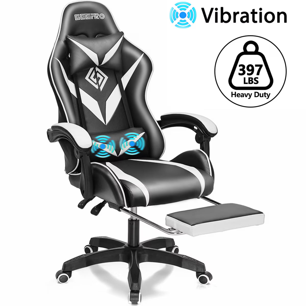 Gaming Chair with Massage Gamer Chair with 2D Armrests for Kids