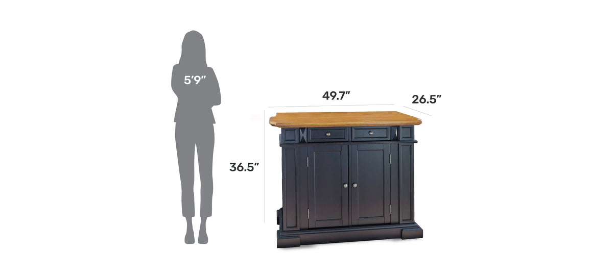 Homestyles Americana Wood Kitchen Island in Black