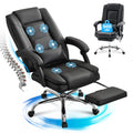 JONPONY Big and Tall Office Chair 500LBS Executive Office Chair Massage and Footrest Ergonomic Computer Desk Chair Reclining High Back Leather Office Chair Lumbar Back Support Swivel Rolling,Black