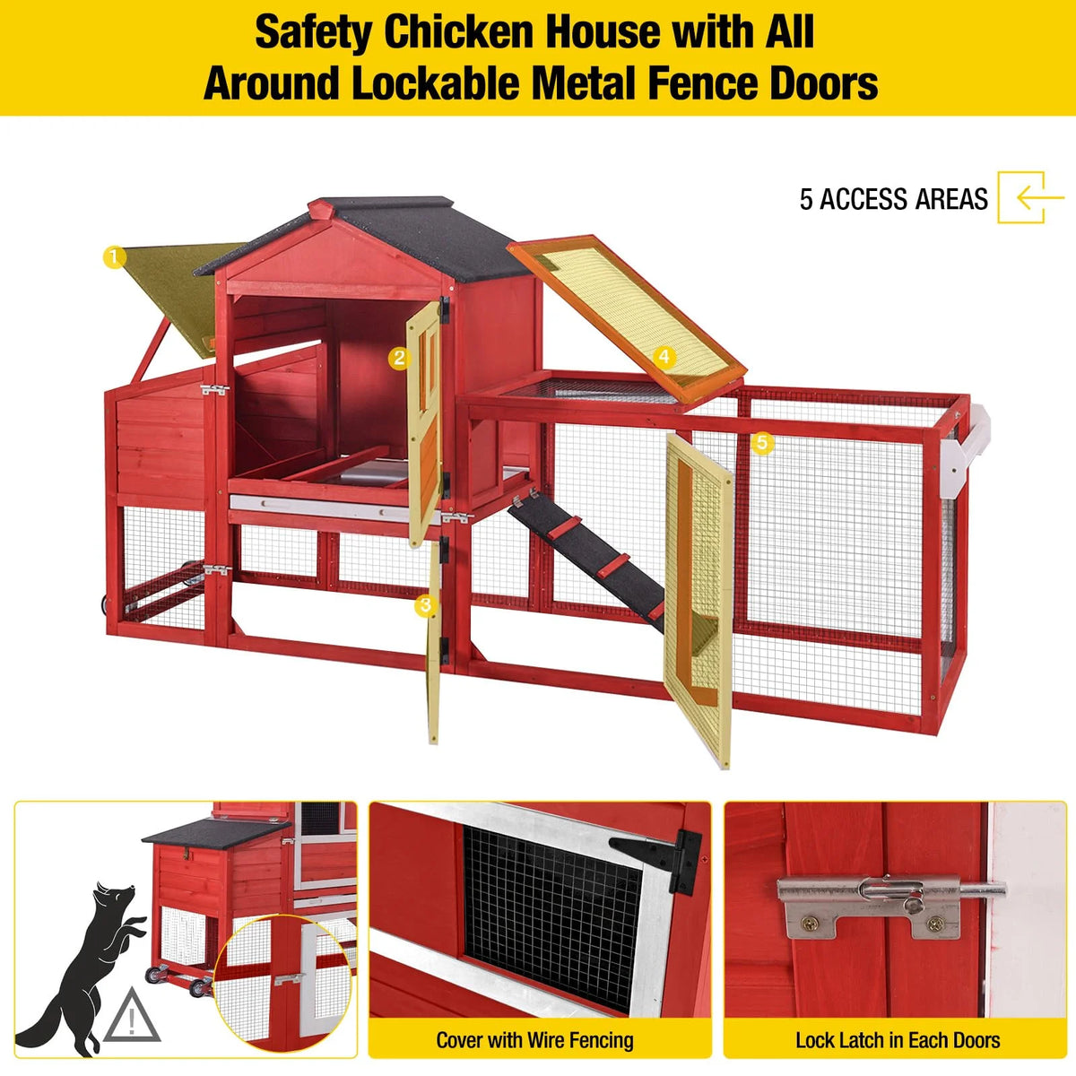 Aivituvin Mobile Chicken Coop with Wheels & Nesting Box for Outdoor, Expandable Wood Chicken House with Leakproof Pull-Out Tray and UV-Resistant Roof Panel, Gray