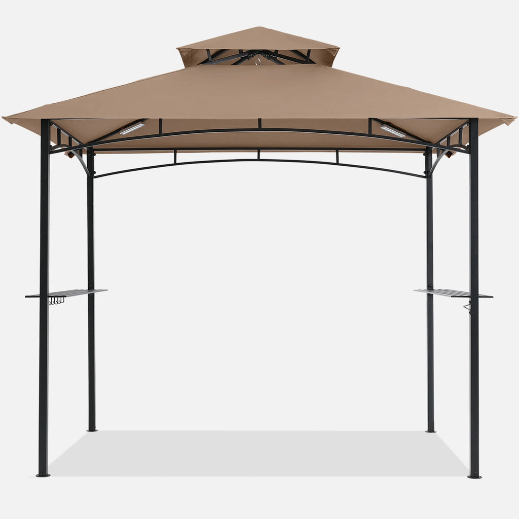 MASTERCANOPY 8' x 5' Grill Gazebo Outdoor BBQ Gazebo Canopy with LED Lights for Patio, Brown