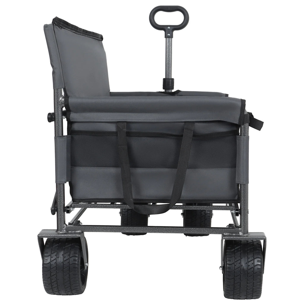 3-in-1 Collapsible Wagon Cart with Bench Seat, 500lbs Convertible Heavy Duty Utility Wagon with Flexible Handle, All-Terrain Folding Grocery Cart with Wheels for Shopping, Camping, Orange