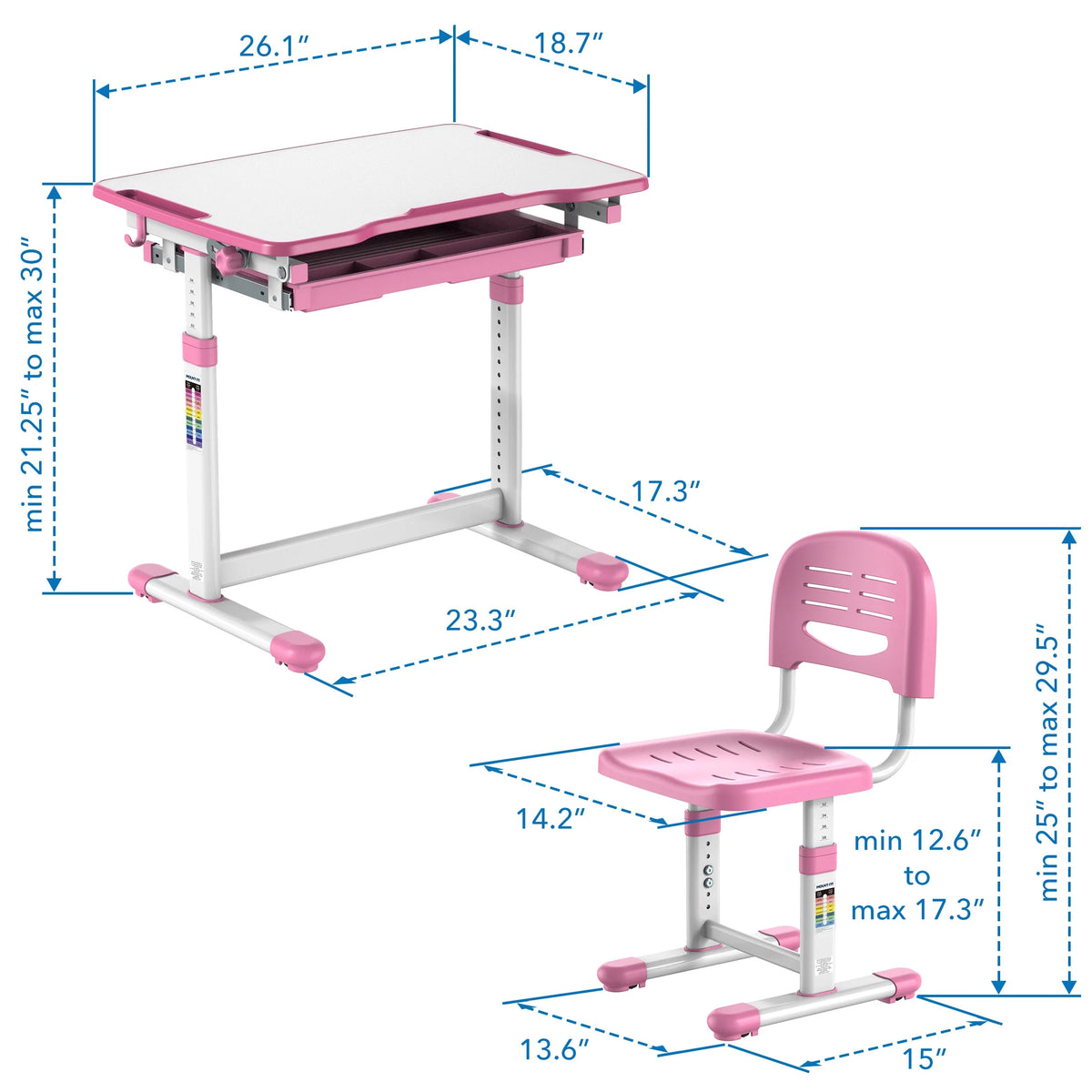Mount-It! Kids Desk and Chair Set, Blue