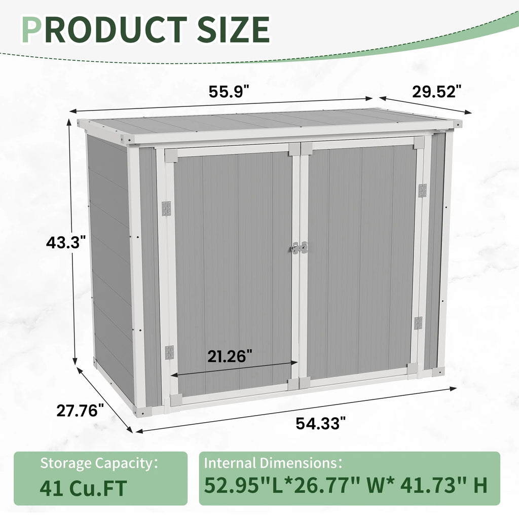 UDPATIO Outdoor Storage Shed 5x3 FT, Resin Garden Shed for Backyard, Patio, Lawn, Grey & White