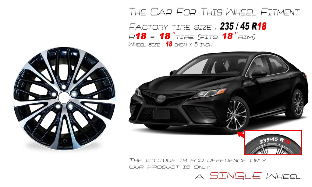 18" 18x8 New Single Machined Black Alloy Wheel For 2018-2022 Toyota Camry OEM Quality Replacement Rim