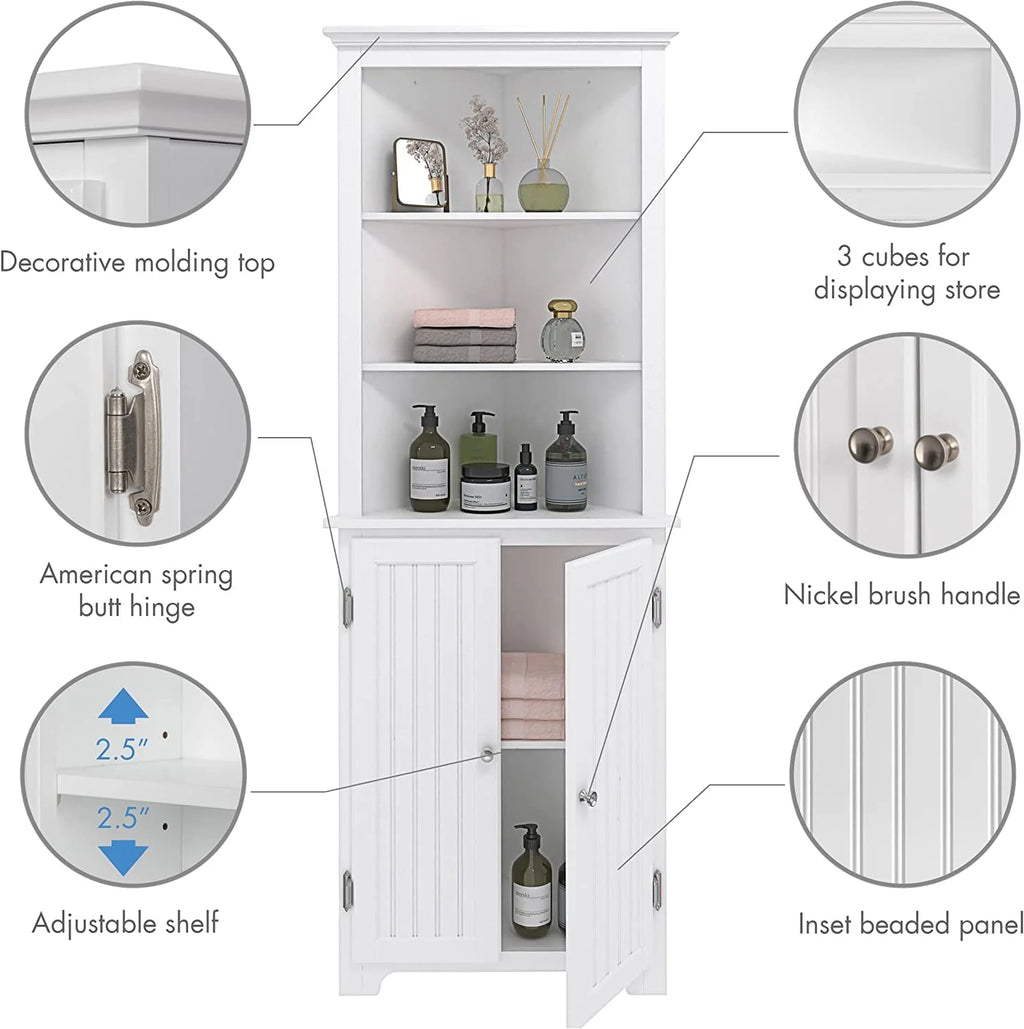 UTEX Tall Corner Cabinet, Free Standing Corner Storage Cabinet with Doors and Adjustable Shelves 23"W White