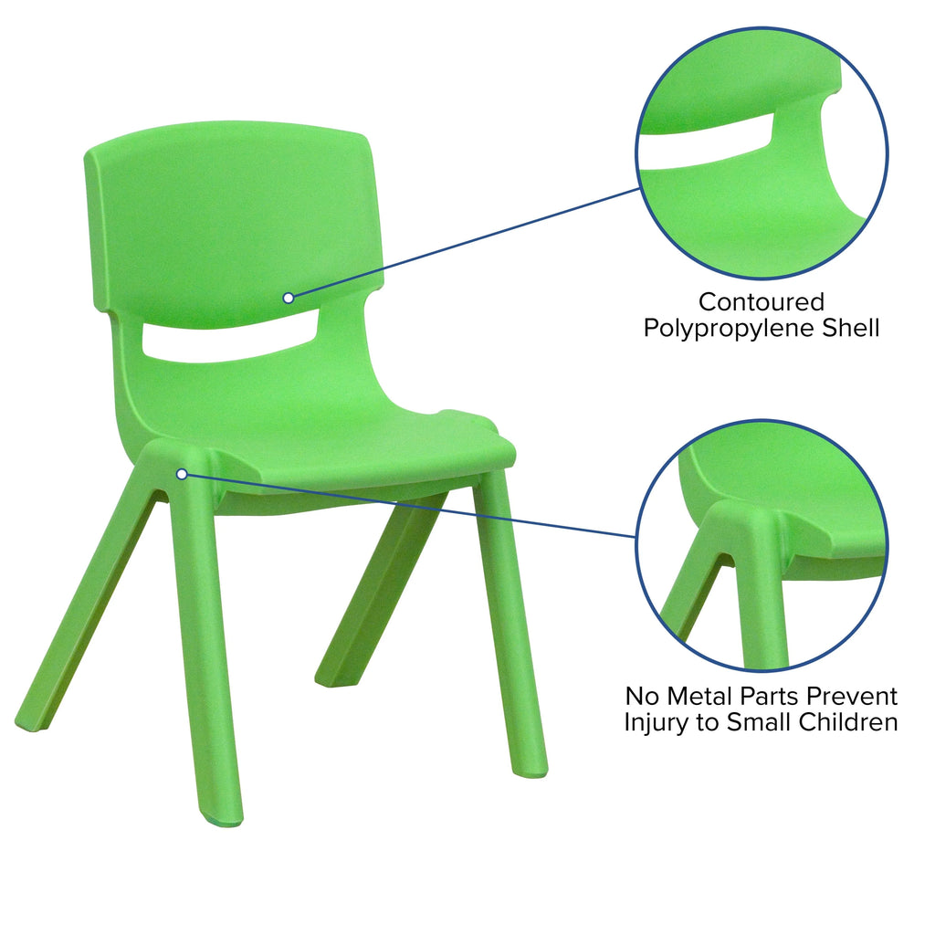 Emma + Oliver 4 Pack Green Plastic Stack School Chair with 12" Seat Height - Kids Chair