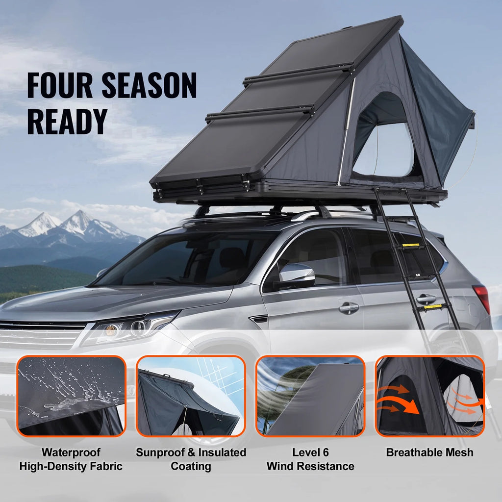 KFFKFF Hard Shell Rooftop Tent, Naturnest Model for 2-3 People, Includes Telescopic Ladder and Thick Mattress, Waterproof and Windproof, Suitable for Jeep, SUV, Van, and Pickup Trucks