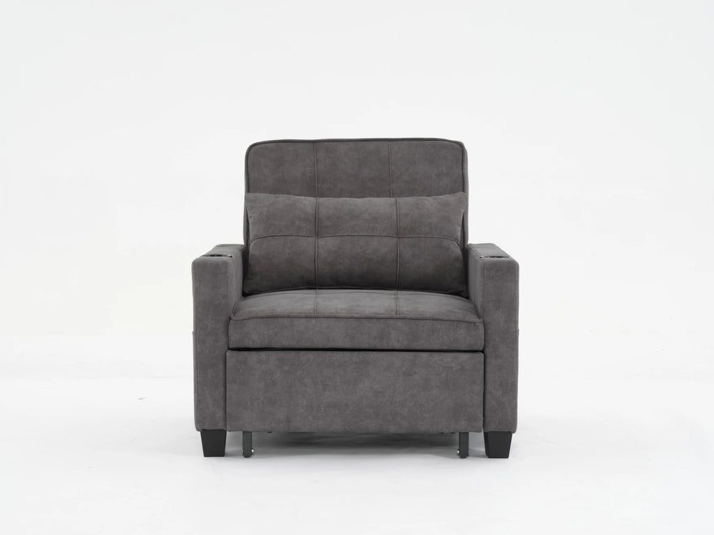 Convertible Futon Sofa Bed, 3-in-1 Multi-Functional Sleeper Chair Bed with USB Ports, Adjustable Backrest Recliner,for Living Room Bedroom Small Space, Tech Cloth, Dark Grey