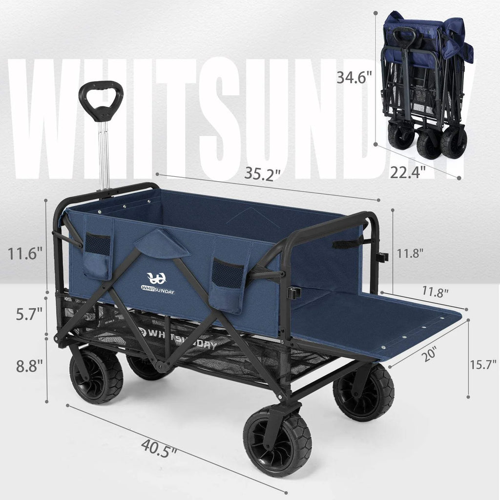 Collapsible Double Decker Wagon, Heavy Duty Foldable Wagon with All-Terrain Big Wheels, Beach Wagon for Camping, Sports, Shopping, Garden��