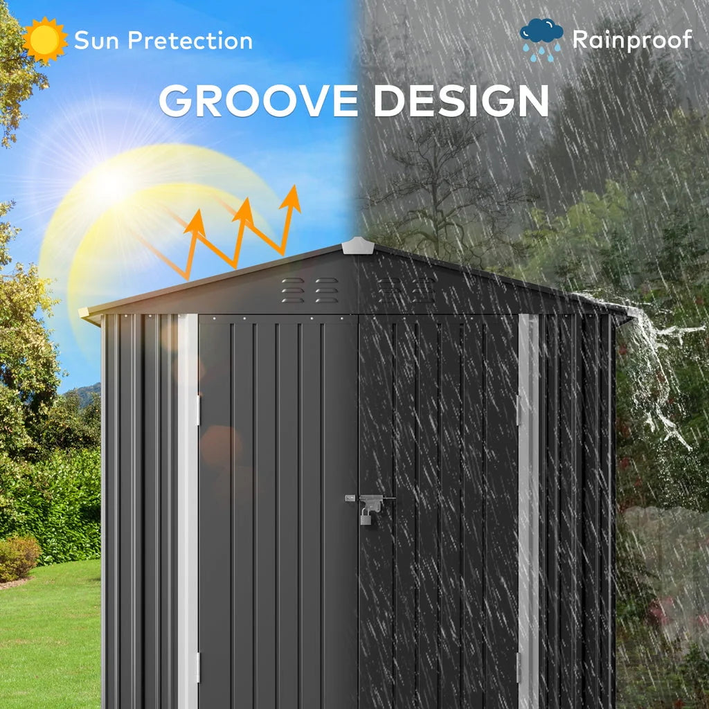 Aiho 6 x 4 FT Outdoor Storage Shed on Clearance with Metal Base  Frame and Double Lockable Doors for Garden, Patio- Grey