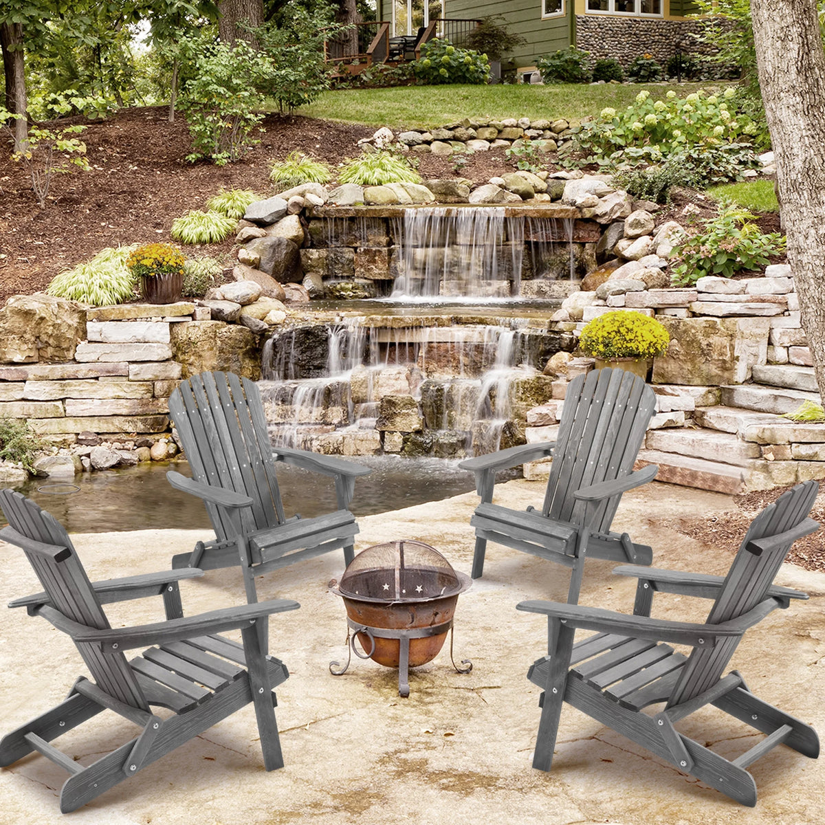 uhomepro Outdoor Adirondack Chairs Set of 2, Folding Fire Pit Chair, Weather Resistant Patio Lawn Chair for Outside Deck Garden Backyard Balcony, Gray